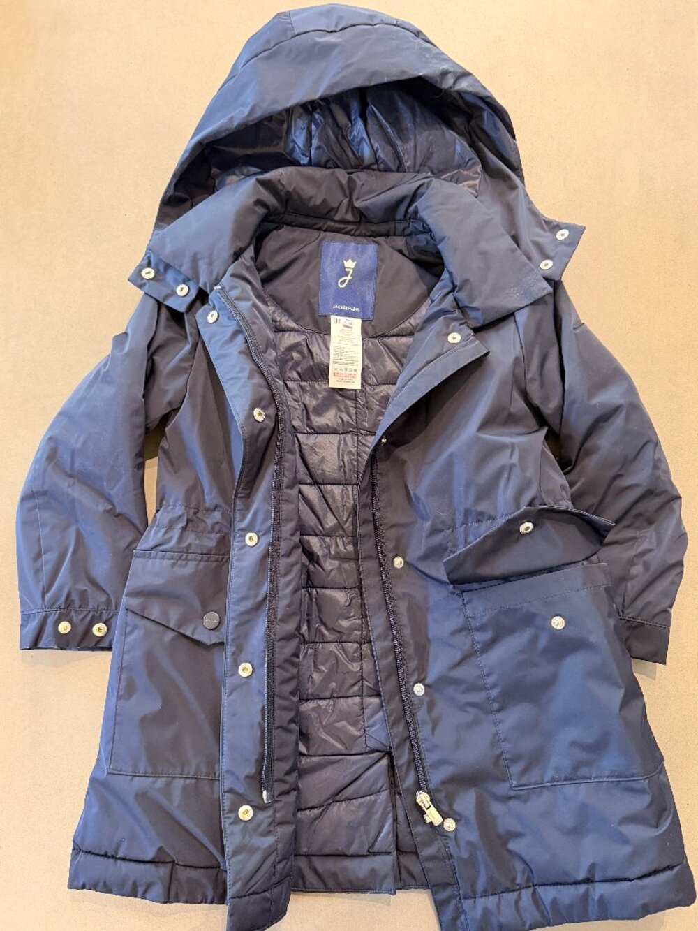 Jacadi Girls Navy Insulated Winter Coat Detachable Hood Size 6 - Picture 2 of 5